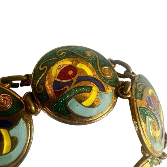 Vintage Cloisonné Enamel Link Bracelet - Picture 7 of 9